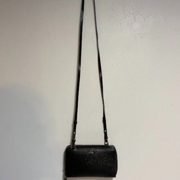 Lauren Ralph Lauren (LRL)Black Leather Women's Crossbody Wallet Clutch Small - Picture 2 of 16